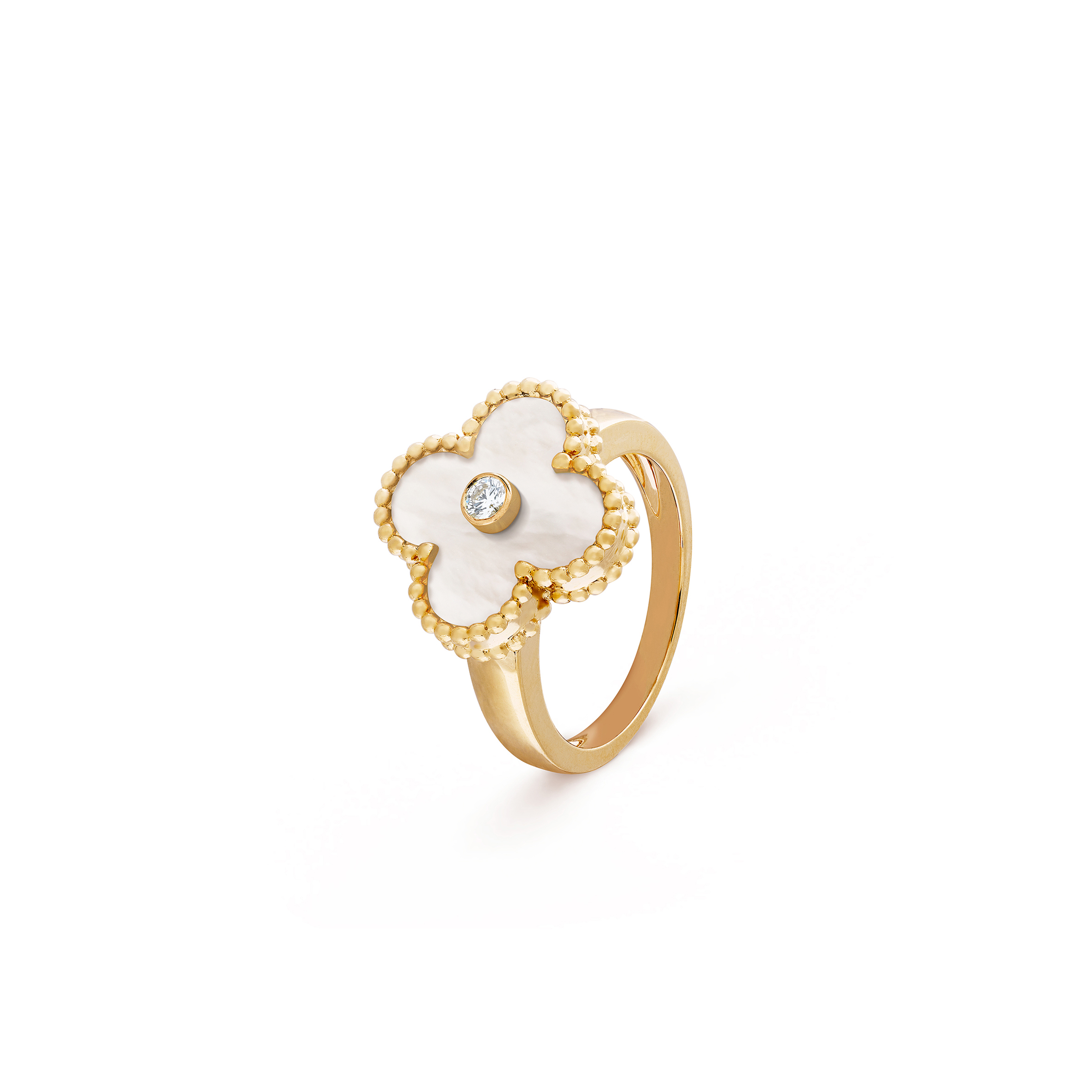 VAN CLEEF ARPELS VINTAGE ALHAMBRA RING - YELLOW GOLD, DIAMOND, MOTHER-OF-PEARL  VCARA41100